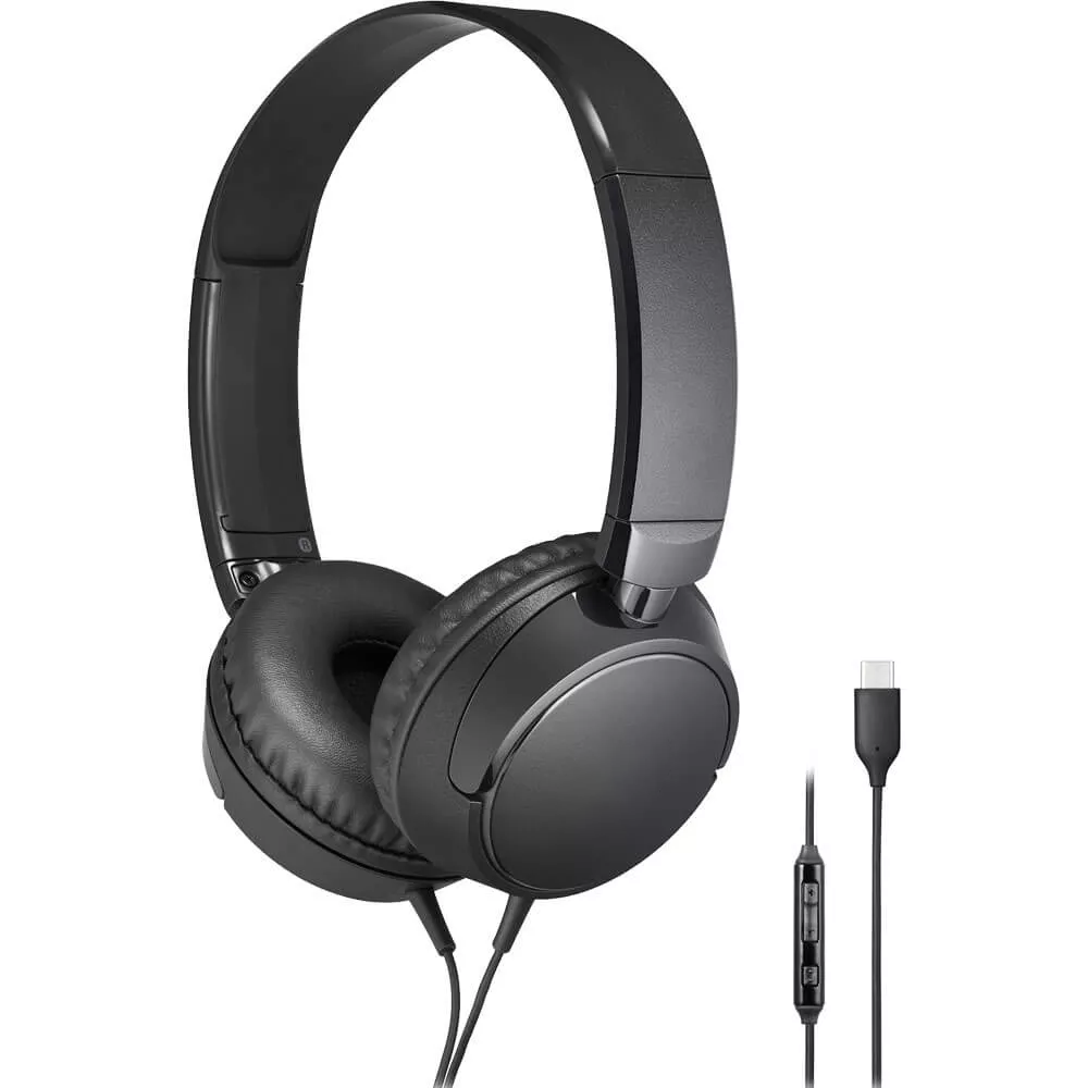 USB-C Wired On-Ear Headphones with In-Line Microphone & Foldable Design